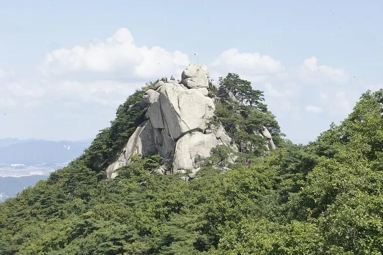 푸른 숲 위로 우뚝 솟은 수락산 화강암 봉우리